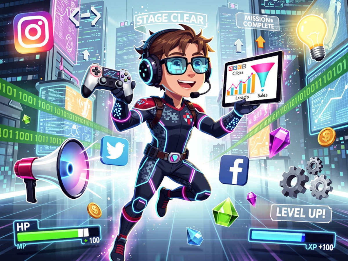 Cartoon interpretation of the Digital Marketing Geek Superhero (AI created)